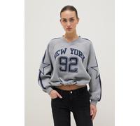 B.ANGEL, Sudadera Gris Oversize De Mezcla De Algodón Con Cuello En V Y Estampado, Mujer, Gris jaspeado, Talla: 36