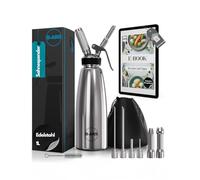 B-ARS Dispensador Crema Batida Profesional Acero Inoxidable 1L Incluye Boquillas Decorativas Cepillo Limpieza(NO Incluye CAPSULAS DE N2O) Ebook Recetas Cocina Espumas Postres Fáciles y Creativos