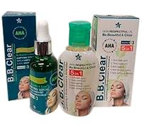 B.B clear aceite y suero aclarante antimanchas aclarando a base de vitamina E y ácidos de las frutas 60 ml y 30 ml
