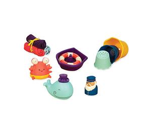 B. baby - Juguetes para el baño - Set de juego para la bañera - 11 Piezas - Animalitos para el baño, vasitos para apilar, toallitas - Recién Nacidos, Bebés - Wee B. Splashy