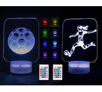 B BachVibes 2 Lámparas Nocturnas 3D Deporte para Niños, Niñas y Adultos, 16 Colores Cambiantes con Control Remoto y Táctil, Luz Decorativa LED, Regalo de Cumpleaños y Navidad (Futbol Mujer)