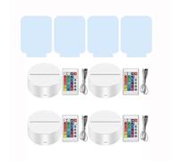 B BachVibes Base Lámpara LED 3D, Night LED Light Base Ajustable 16 Colores con Mando a Distancia y Cable USB, para Dormitorios, Cafetwerias, Restaurantes incluye placa Metacrilato (Blanco, 4)