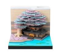 B BachVibes Bloc notas 3d con luz y caja de metacrilato para visualización transparente, modelo ZEN 9 * 8 * 5 170 hojas, decoración de mesa (Morado, Casa & Arbol)