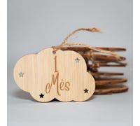 B.BachVibes - Emblemas de bebê de madeira - Conjunto com 14 discos mensais - Ideal para fotos de recém-nascidos e presente para chá de bebê (Portugues)