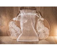 B BachVibes Medallón Virgen María con Niño Jesús (2 Ud) - Regalo Bautizo & Nacimiento - Metacrilato Transparente Grabado Láser - Decoración Religiosa Habitación Infantil & Carrito - Bolsa de Organza