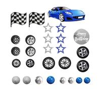 B Baosity 28 Piezas Topper para Pastel de Decoración de Rueda y Bandera con Coche Azul y Estrellas para Fiesta Infantil Temática de s Adecuado