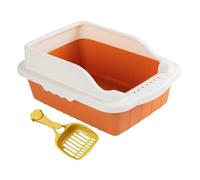B Baosity Bandeja para Gatos Caja Sanitaria Abierta Marco Extraíble Lados Recipiente PP Adecuada para Gatos Pequeños Conejos Mascotas Interiores Jaula, Naranja M 31x21x16cm