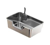 B Baosity Caja de Arena para Gatos Bandeja Metálica Protección contra Derrames Diseño Semi Cerrado Fácil de Limpiar Construcción en Acero Inoxidable Indicada Pa, L