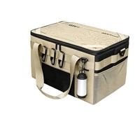 B Baosity Contenedor de Almacenamiento Exterior Bolsa Organizador Equipo Camping Mochila Maletín Rígido con Tablero de Apoyo Acolchado con Bolsillos Laterales, Caqui, 40L Con Tabla De Bambú
