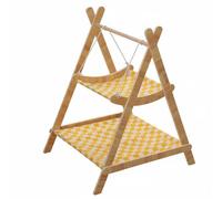 B Baosity Hamaca para Gatos con Diseño Innovador de Dos Soporte de Madera Firme Columpio Relajante Funda Desmontable y Lavable Adecuada para Mascotas Interiores, Doble Capa Amarilla
