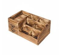 B Baosity Organizador de Escritorio de Madera Clasificador Archivador Cajonera con 6 Compartimentos y 2 Cajones con Portaetiquetas Acabado en Madera Envejecida, Carbonizado