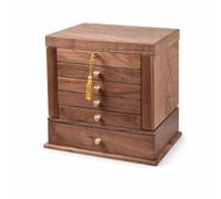 B Baosity Organizador de Maquillaje Caja Cosméticos Tocador Almacenamiento con Cajones Madera Botones Redondos Versátil Elegante, Nogal Negro De América Del Norte Madera Maciza