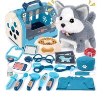 B Bascolor 22Pcs Dog Toys for Kids Vet Doctor Kit,Walking Barking Electronic Interactive Husky Dog Toy,Veterinarian Playset for Kids,Pretend Play Birthday Gift Preschool Toy for Boys Toddlers 3 4 5 6+