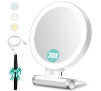 B Beauty Planet Espejo de Aumento con luz,30X/1X Espejo de Maquillaje de sobremesa portátil Iluminado de Doble Cara (Blanco-30x Espejo de tocador Iluminado)
