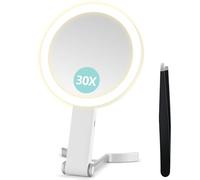 B Beauty Planet Espejo de Aumento con luz, Espejo de Aumento de Doble Cara 30X/1X, Espejo de Maquillaje de Viaje con 3 Luces de Colores, de Mano/de sobremesa