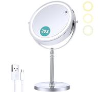 B Beauty Planet Espejo de Aumento con luz, Espejo de Aumento Recargable de 8 Pulgadas 1X/20X de Doble Cara, Espejo de tocador LED Regulable con 3 Modos de iluminación de Color
