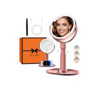 B Beauty Planet Espejo de maquillaje con luces, espejo de aumento iluminado 30X con 3 luces y brillo ajustable, espejo de tocador ajustable de altura de 2 lados para baño, regalos para mujeres, oro