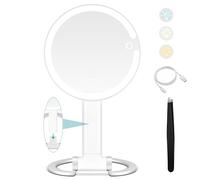 B Beauty Planet Espejo Maquillaje con luz, 1x/20x Espejo de Aumento de Doble Cara con luz, 2000mAh Rechageable Ajustable 3 Luces de Color Touch Switch Control, Plegable Ligero para Viajar
