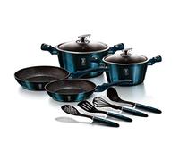 B BERLINGER HAUS BERLINGERHAUS PROFESSIONAL PRECISION Batería Cocina Inducción, sin PFOA, Aluminio, Set 2 Cazuelas 2 Tapas Cristal 2 Sartenes 4 Utensilios, Vitrocerámica, Azul Marino, AT-6143