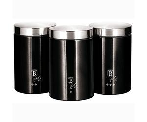 B BERLINGER HAUS BERLINGERHAUS PROFESSIONAL PRECISION Black Silver Juego de 3 Botes Cocina Almacenaje de Acero Inoxidable Resistente, Ø11 x 17,8 cm, Para Guardar Té,Café y Azúcar,Negro Metalizado/Inox