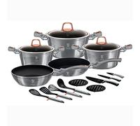 B BERLINGER HAUS BERLINGERHAUS PROFESSIONAL PRECISION Moonlight Batería Cocina Inducción, Mármol sin PFOA, 3 Cazuelas, 3 Tapas Cristal, 2 Sartenes 3 Cuchillos 4 Utensilios 2 Salvamanteles, Gris
