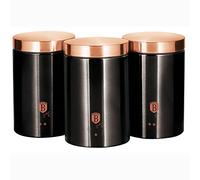 B BERLINGER HAUS BERLINGERHAUS PROFESSIONAL PRECISION Rose Juego de 3 Botes Cocina Almacenaje de Acero Inoxidable Resistente, 11 x 17,8 cm, Para Guardar Té,Café y Azúcar, Negro Metalizado/Oro Rosa