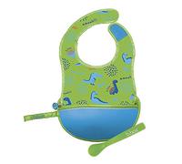 b.box Dino Time 1 - Babero de viaje con cuchara flexible plegable en su funda de transporte (30 cm), color verde