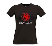 B & C Camiseta Mujer Negra Dracarys Juego de Tronos Khaleesi Algodon 190grs (M)