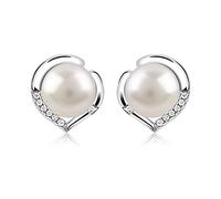 B.Catcher Pendientes de Plata de Ley 925 con Perlas de Agua Dulce y Circonitas - Diseño Corazón, Elegante y de Lujo