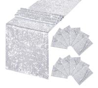 B-COOL Camino de Mesa de Lentejuelas Plateadas Brillantes con Purpurina, Paquete de 12 Paquetes de 12 x 72 Pulgadas, Camino de Mesa de Navidad para Comedor, Compromiso, al Aire Libre, Boda, Fiesta,