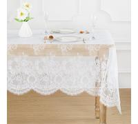 B-COOL Mantel de encaje blanco rectangular de 60 x 120 pulgadas de largo, manteles vintage bordados, decoraciones de boda para fiestas rsticas,