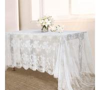 B-COOL Mantel de Encaje rústico Vintage de 60 x 120 Pulgadas, Mantel Floral Blanco, para Baby Shower, Elegante, Bordado, Rectangular, decoración de Mesa