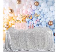 B-COOL Mantel de Lentejuelas Plateadas con Purpurina para Navidad, 90 x 132 Pulgadas, Rectangular, Tela de Lentejuelas Brillantes para decoración de Mesa de Boda