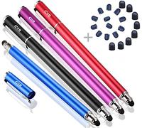 B&D Lápiz Táctil 2 en 1 Lápiz para Tableta con 20 Puntas de Goma de Repuesto para iPad, Tablets, iPhones, Samsung Galaxy Note/Tab, LG&HTC - Negro/Azul/Violeta/Rojo