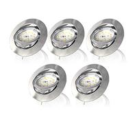B.K.Licht 5 x 5,5 W LED Focos empotrables extraplano regulable y giratorio GU10 Ø 82 mm, profundidad 28mm, blanco cálido 3000K 470lm, Downlight IP23