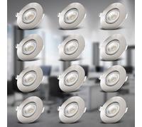 B.K.Licht I Juego de 12 luces LED empotradas I Giratorio I Ultra plano 24mm I Ø90mm I Níquel mate I 12 tableros LED de 5W I 460 lumen I 3.000K blanco cálido I IP23 I Foco empotrado