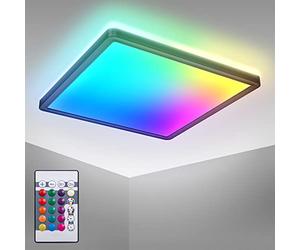 B.K.Licht I Lámpara de techo LED RGB I Panel LED ultra plano I Cambio de color I Lámpara de techo RGBW regulable I Iluminación indirecta I Mando a distancia I Negro