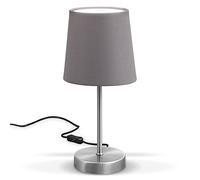 B.K.Licht - Lámpara de mesa LED con pantalla de tela, E14, con interruptor de cable, 25W, lampara de mesa, lamparas de mesita de noche, lampara mesita, lampara lectura, lampara escritorio, gris