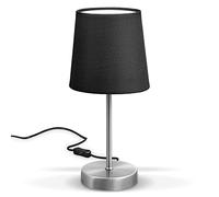 B.K.Licht - Lámpara de mesa LED con pantalla de tela, E14, con interruptor de cable, 25W, lampara de mesa, lamparas de mesita de noche, lampara mesita, lampara lectura, lampara escritorio, negro