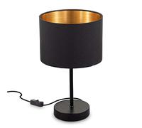 B.K.Licht - Lámpara de mesa LED con pantalla de tela, E27, con interruptor de cable, 40W, lampara de mesa, lamparas de mesita de noche, lampara mesita, lampara lectura, lampara escritorio, negro-oro