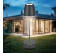 B.K.Licht - Lámpara de mesa LED inalámbrica IP44 con estación de carga, regulable sin escalonamiento, batería y fuente de luz intercambiables, lámpara de mesilla de noche, 36x12 cm (AxP), antracita