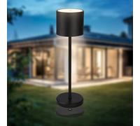 B.K.Licht - Lámpara de mesa LED sin cable IP44 con estación de carga, regulable por etapas, batería recargable y fuente de luz intercambiable, lámpara de mesilla de noche, 39,5x12,5 cm, negro