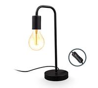B.K.Licht - Lámpara de Mesa Retro, Interruptor de Cable, Vintage, E27, Máx. 10W, de Metal, Lamparas de Mesita de Noche, Lampara Mesita, Lampara Escritorio, Lámpara de Lectura Redonda, Ø13 cm, Negro