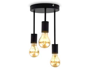 B.K.Licht - Lámpara de Techo Vintage, 3x Casquillo E27 max. 60W, Lamparas de Techo Salon, Lampara Techo, Candeeiro Teto, Lampara Techo Dormitorio, Estilo Rústico/Retro, Negro