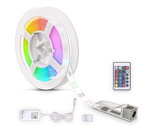 B.K.Licht LED Strip 3m, recubierto de silicona, RGB, control remoto, autoadhesivo, cambio de color, acortable, Tiras LED, cadena de luz, cinta, tiras, tira LED, tira de luz LED, blanco