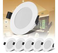 B.K.Licht - Juego de 6 focos empotrables LED 230V, focos LED para el baño protección contra salpicaduras de agua IP44, luz blanca cálida, focos LED, focos de techo, planos, 85x25mm (DxH), blanco