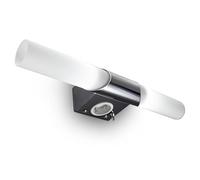 B.K.Licht Luz Espejo Baño con Toma de Corriente Eléctrica, incl 2 bombillas LED de 4.9W E14, Lámpara de pared Impermeable, Apliques para baño o interior, luz blanco cálido 3000K, 230V, IP20