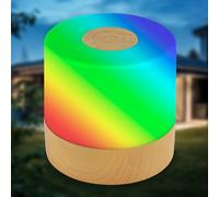 B.K.Licht - Mini Lámpara LED de Sobremesa Inalámbrica IP44 con Tacto, RGB, Regulable por Pasos, Batería Recargable, Cable USB-C, Lampara para Mesita, Lampara LED, 7x7Cm, Lamparas a Pilas, Madera
