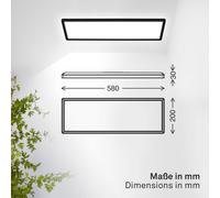 B.K.Licht - Panel LED plano con iluminación indirecta, luz blanco neutro, IP44, plafon led techo baño, lámpara techo, lámpara baño, plafon cucina, 58 x 20 x 3 cm, negro