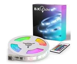 B.K.Licht - Tira LED USB de 3 m con mando a distancia, multicolor RGB, regulable, tirar, listón, decoración de habitaciones, videojuegos, cinta de luz, 300 x 0,2 x 1 cm, color blanco, interior